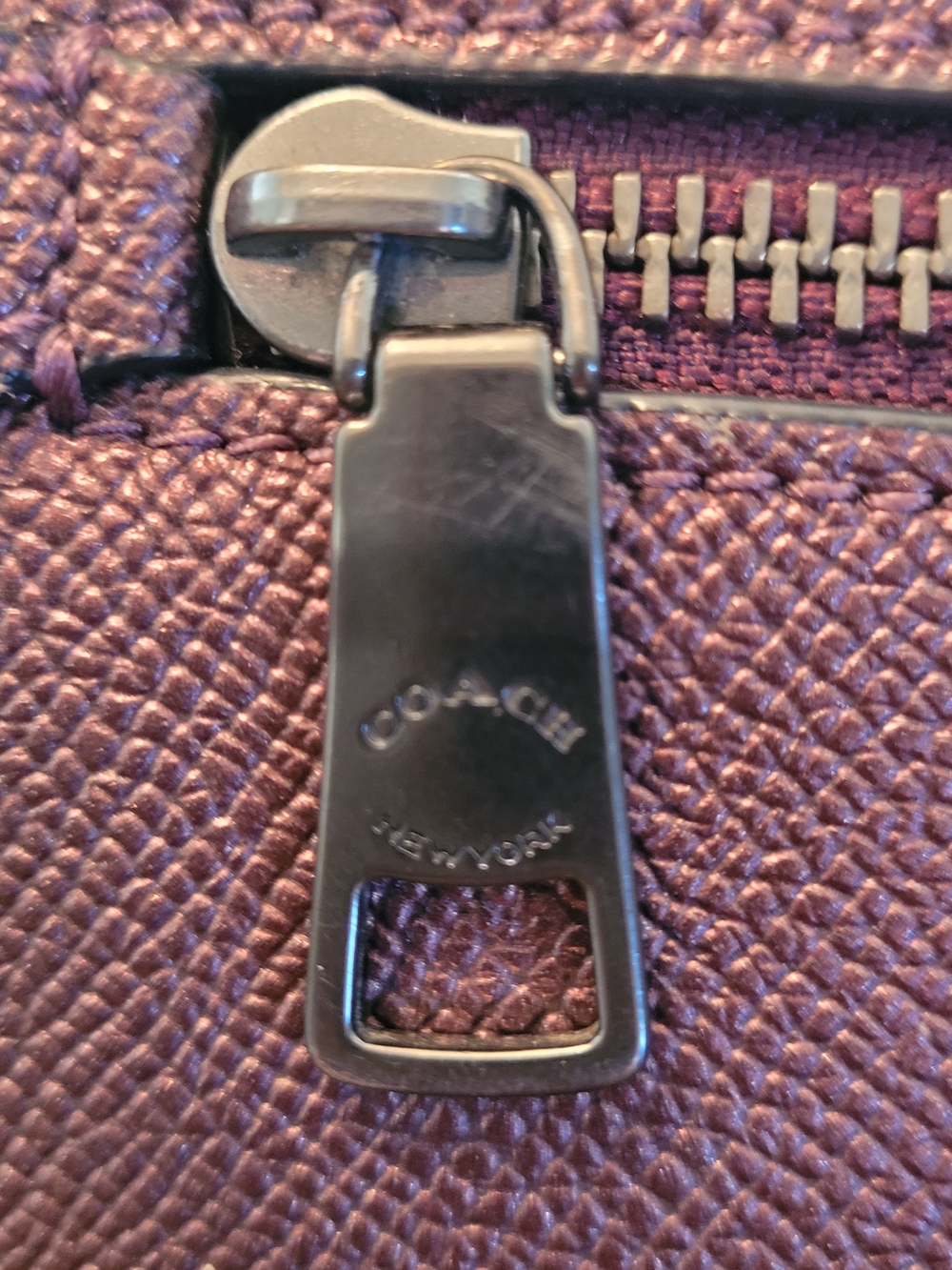 Coach Saffiano Metallic Deep Wine Textured Leather Zip Tote - Picture 3 of 8